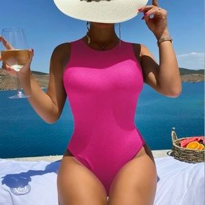 Neon pink cut out back neck one piece